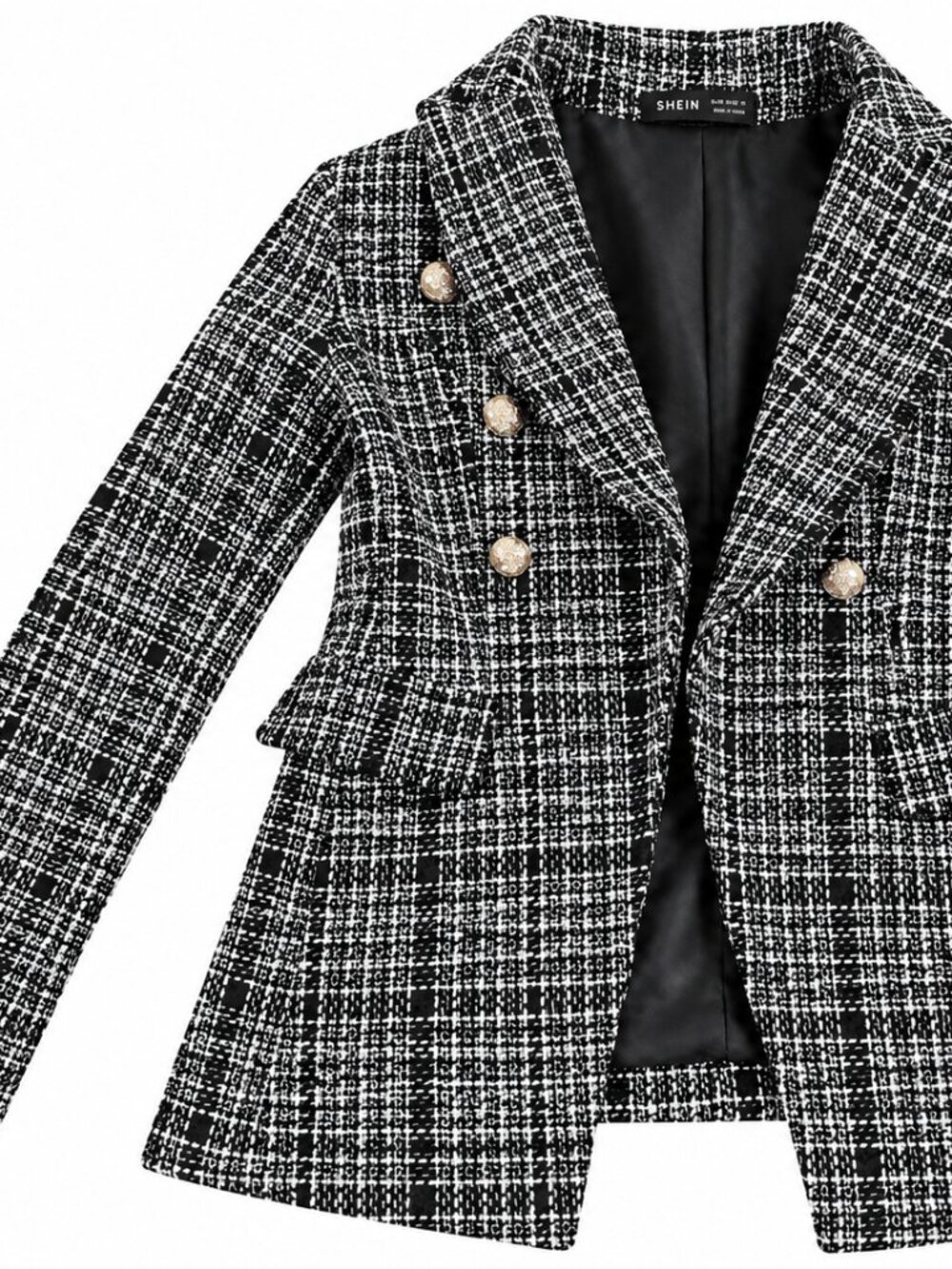 Shein Top | Black - And - White Tweed Blazer Jacket With Gold Buttons | Size XS